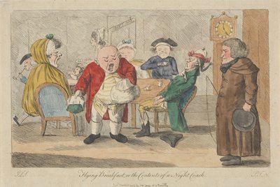 Repülő reggeli, avagy egy éjszakai autóbusz utasainak tartalma alkotó: Thomas Rowlandson