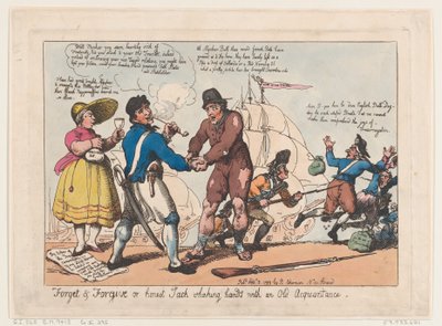 Forget & Forgive, avagy őszinte Jack, aki kezet fog a régi ismerőssel, Se..., 1799. szeptember 3. alkotó: Thomas Rowlandson