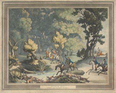 Róka-vadászat [négyrészes sorozat]:  2.  Sarkba szorított szarvas. / Jelenet Taplow (Berks) közelében alkotó: Thomas Rowlandson