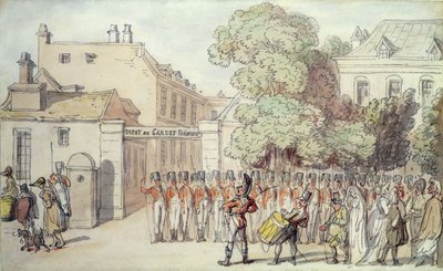 Francia katonák a parádén (toll és akvarell papíron) alkotó: Thomas Rowlandson