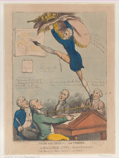 Az íróasztaltól a trónig, A New Quick Step – Joseph Bonaparte, a basszusgitár – M..., 1808. augusztus 18. alkotó: Thomas Rowlandson