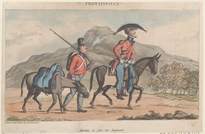Frontispiece: Kezdje csatlakozni ezredéhez, Johnny Newco katonai kalandjaiból, 1815 -ben. alkotó: Thomas Rowlandson