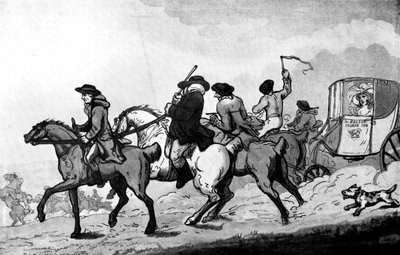 A versenyekre megy, 18. század vége. alkotó: Thomas Rowlandson