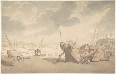 Kikötői jelenet apálykor, partra futott hajókkal alkotó: Thomas Rowlandson