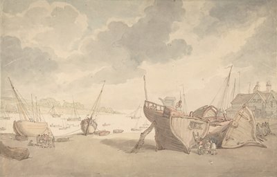 Kikötői jelenet árral és partra vetett csónakokkal, 1775-1827. alkotó: Thomas Rowlandson
