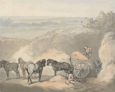 Lovak és egy szekér egy homokbányában alkotó: Thomas Rowlandson