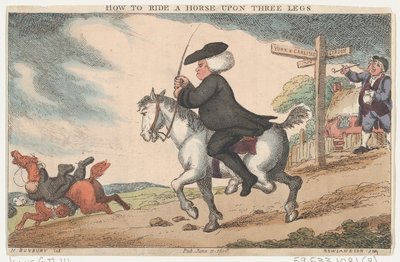 Hogyan lovagoljunk három lábon, 1808. június 11., 1808. június 11. alkotó: Thomas Rowlandson