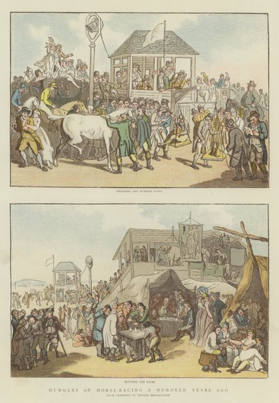 A száz évvel ezelőtti lóverseny humora (chromolitho) alkotó: Thomas Rowlandson