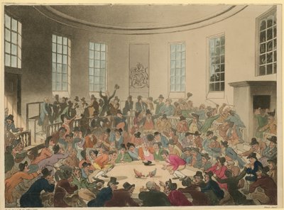 Kakasviadalt néző tömeget ábrázoló illusztráció alkotó: Thomas Rowlandson