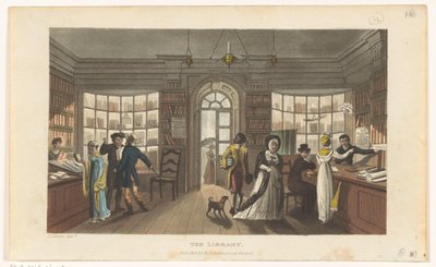 Egy kölcsönkönyvtár belső tere alkotó: Thomas Rowlandson