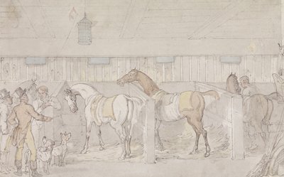 Istálló belseje (toll és tinta és akvarell papíron) alkotó: Thomas Rowlandson