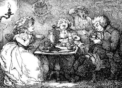 James Boswell, a felesége és Dr. Johnson teában Edinburgh-ban, 1773, 1786 alkotó: Thomas Rowlandson