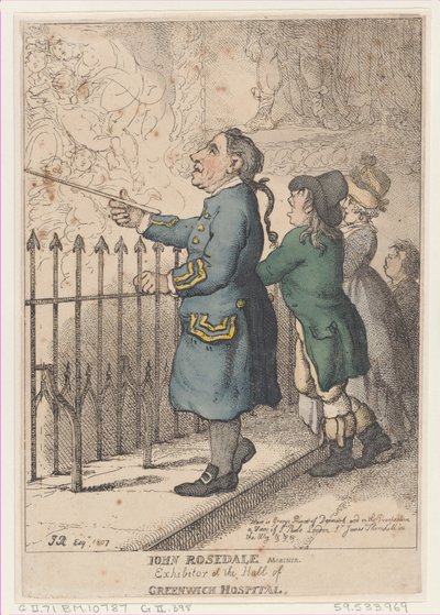 John Rosedale Mariner, kiállító a Greenwich Kórház csarnokában, 1807. április 26., 1807. április 26. alkotó: Thomas Rowlandson