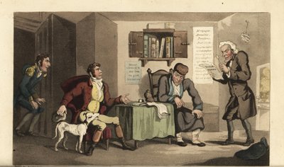 Johnny Jacob Levi, a pénzkölcsönző szolgálatában. Thomas Rowlandson kézi színű rézmetszete William Combe The History of Johnny Quae Genus című művéből, a néhai doktor szintaxis kis alapítója. alkotó: Thomas Rowlandson