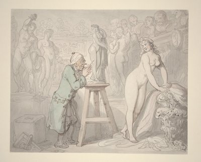 Joseph Nollekens műtermében, 1810 körül (ceruza, tus és akvarell papíron) alkotó: Thomas Rowlandson