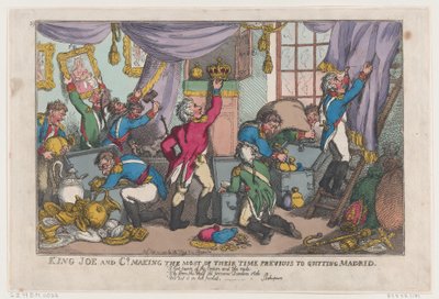 King Joe és társai a legtöbbet kihozva idejükből Madridból való kilépés előtt, ..., 1808. szeptember 25. alkotó: Thomas Rowlandson