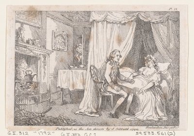 Lady Booby megpróbálja elcsábítani a makulátlan Josephet, a The Adventures of Joseph Andrew..., 1792-ből. alkotó: Thomas Rowlandson