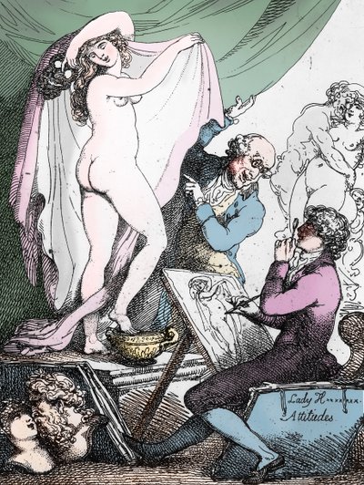 Lady Hamilton attitűdjei, 1790 körül (metszet) (fekete-fehér fotó) alkotó: Thomas Rowlandson