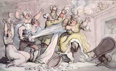 Hölgy parókájával a tűzön (toll és tinta és akvarell papíron) alkotó: Thomas Rowlandson