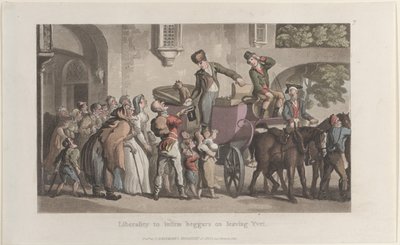 Liberalitás a beteg koldusok Yrvi elhagyásakor, a Journal of Sentimental Travels in the ..., 1821-ből. alkotó: Thomas Rowlandson