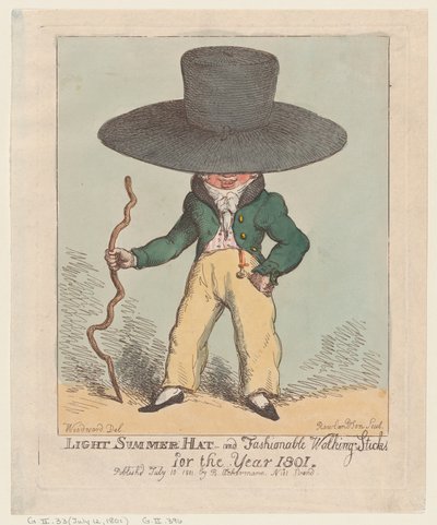 Könnyű nyári sapka és divatos sétapálcák 1801. évre, 1801. július 10., 1801. július 10. alkotó: Thomas Rowlandson