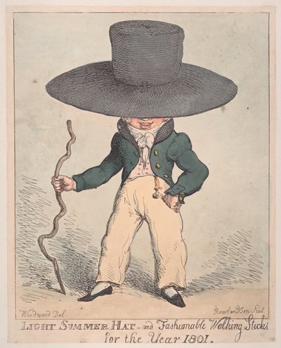 Könnyű nyári sapka és divatos sétapálcák 1801. évre, 1801. július 10., 1801. július 10. alkotó: Thomas Rowlandson