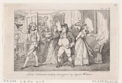 Lord Tellamar Rudelyt elbocsátotta a Squire Western, a The History of Tom Jones, a Foundl..., 1792-ből. alkotó: Thomas Rowlandson