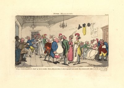 Az ember zavarba jött, amiért táncra késztették egy country táncon. alkotó: Thomas Rowlandson