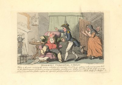 A köszvényben szenvedő férfit fájdalmasan üdvözölte egy tengerész. alkotó: Thomas Rowlandson