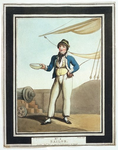 Horatio Nelson (1758-1805) idején a tengerészeket különböző munkakörökbe osztották be képességeiknek megfelelően, egyesek a szárnyon lévő árbocokon dolgoztak, mások a felső fedélzeten, a horgonyért feleltek, megint mások a tüzércsapat tagjai voltak. alkotó: Thomas Rowlandson