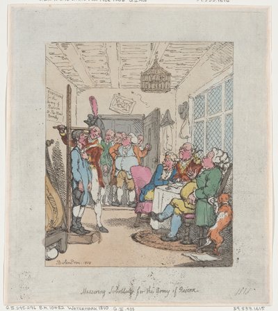 A tartalékos hadsereg póttagjainak mérése, 1805., 1805. alkotó: Thomas Rowlandson