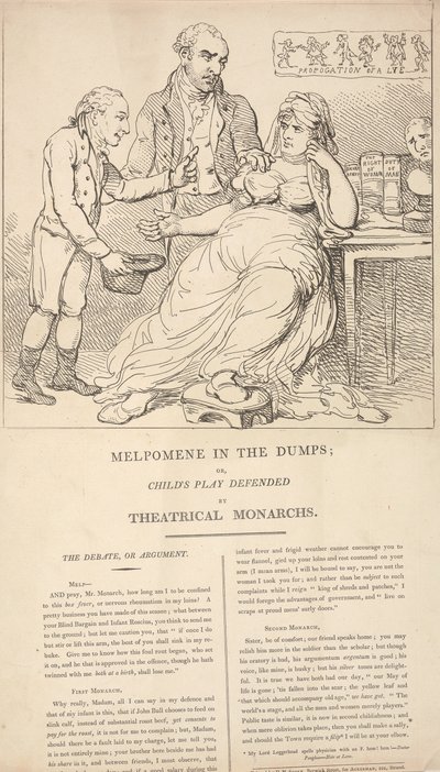 Melpomene a mélyponton; avagy: A gyermeki játék védelme a színházi uralkodók szemével alkotó: Thomas Rowlandson