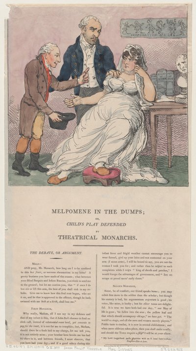 Melpomene a szeméttelepen, avagy a színházi uralkodók által védett gyermekjáték, 1804., 1804. alkotó: Thomas Rowlandson