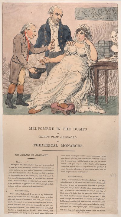 Melpomene a szeméttelepen, avagy a színházi uralkodók által védett gyermekjáték, 1804., 1804. alkotó: Thomas Rowlandson