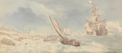 Háborús hajók és vitorlások a part közelében alkotó: Thomas Rowlandson