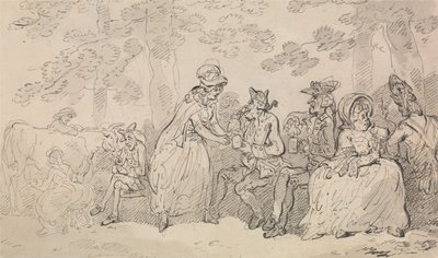 Tejszolgáló lányok és urak a St. James’s Parkban alkotó: Thomas Rowlandson