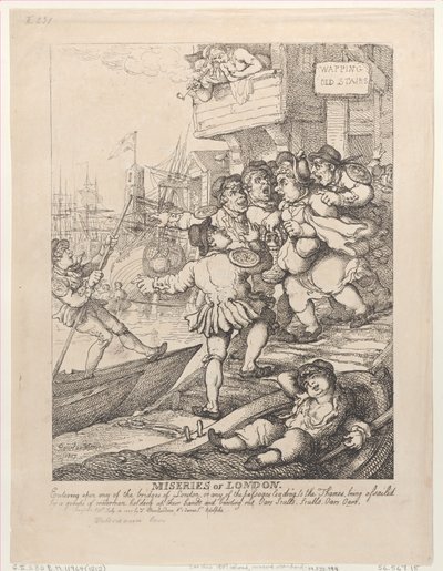 London nyomorúsága: Belépés London bármely hídjára vagy a hágóba..., 1807. július 14. alkotó: Thomas Rowlandson