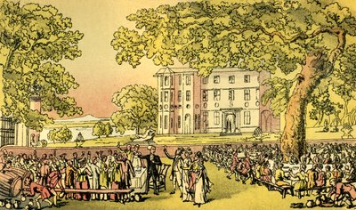 "Miss Worthy házassága - Dr. Syntax a székben" alkotó: Thomas Rowlandson