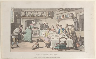 Burchell úr első látogatása a The Vicar of Wakefieldből, 1817. május 1., 1817. május 1. alkotó: Thomas Rowlandson