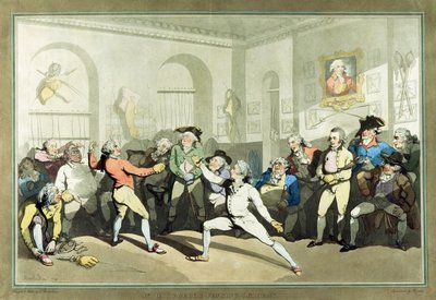 H Angelo úr vívóakadémiája, Charles Rosenberg metszete, 1791 (kézzel színezett akvatinta) alkotó: Thomas Rowlandson