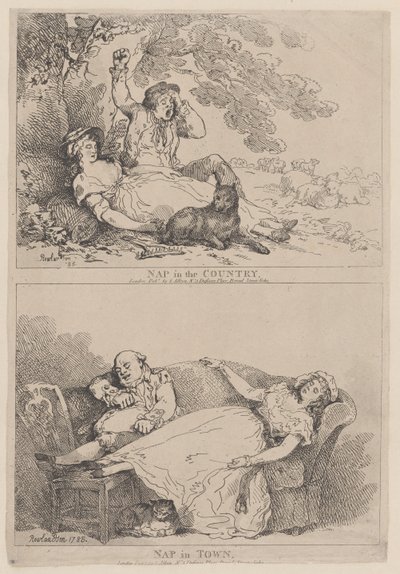 Szunyókálás a vidéken, Szunyókálás a városban, 1785., 1785. alkotó: Thomas Rowlandson