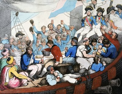 Napóleoni háborúk, egyiptomi hadjárat (expedíció) (1798-1801): Horatio Nelson admirális (1758-1805) csapatával ünnepli a nílusi csatában (aboukiri csata) aratott dicsőséges győzelmét (1798. augusztus), hajója fedélzetén. alkotó: Thomas Rowlandson