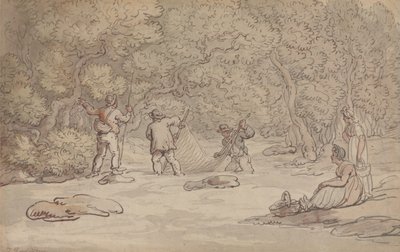 Egy lazacmedence hálóval való körülkerítése alkotó: Thomas Rowlandson