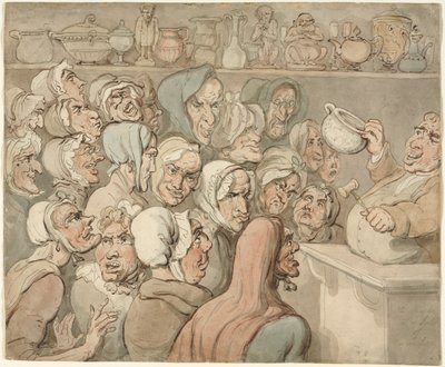 Öreglányok érdekességek kiárusításán. alkotó: Thomas Rowlandson