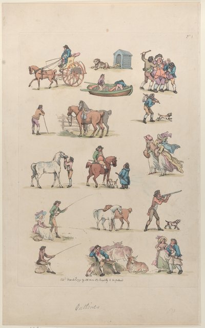1. tábla, Ábrák, tájak és szarvasmarhák körvonalai...tanulók használatára, Ma..., 1790. március 8. alkotó: Thomas Rowlandson
