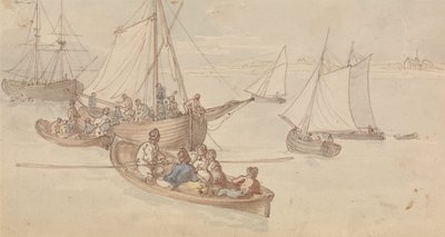 Kikötői hajók egy torkolatban alkotó: Thomas Rowlandson