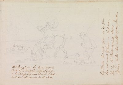 Előkészítő vázlat a „Dr. Syntax a tó partján” című műhöz alkotó: Thomas Rowlandson