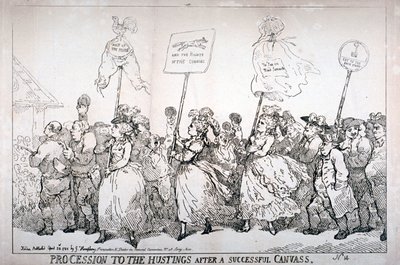 „Kimenet a hustingre egy sikeres vászon után, 14. sz.”, 1784. alkotó: Thomas Rowlandson
