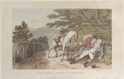 Quae Genus Assisting a Traveller, The History of Johnny Quae Genus, The Litt..., 1822. március 1.. alkotó: Thomas Rowlandson
