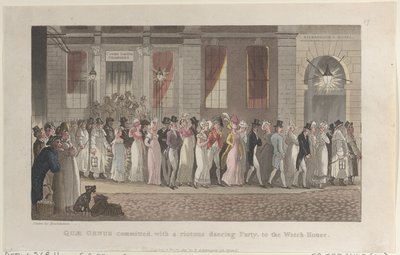 A Quae Genus 1821. november 1-jétől, egy lázadó táncpartival az Őrházba került. alkotó: Thomas Rowlandson